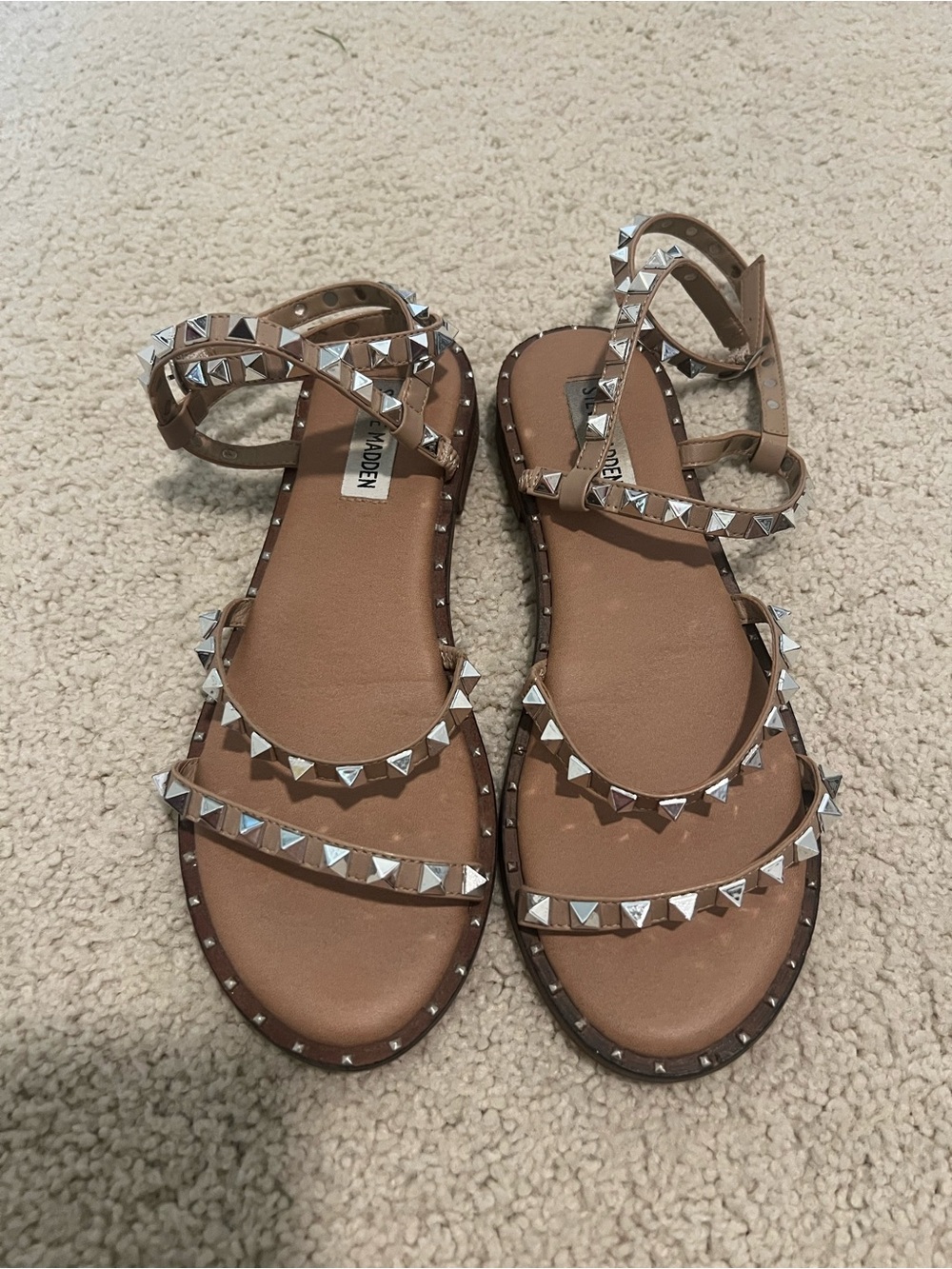 Steve Madden Nude Pyramid-Stud Flat Sandals